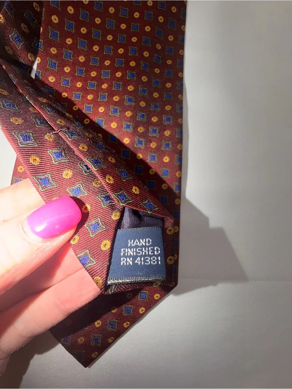 Vintage Polo Ralph Lauren Silk Tie Burgundy Geometric USA